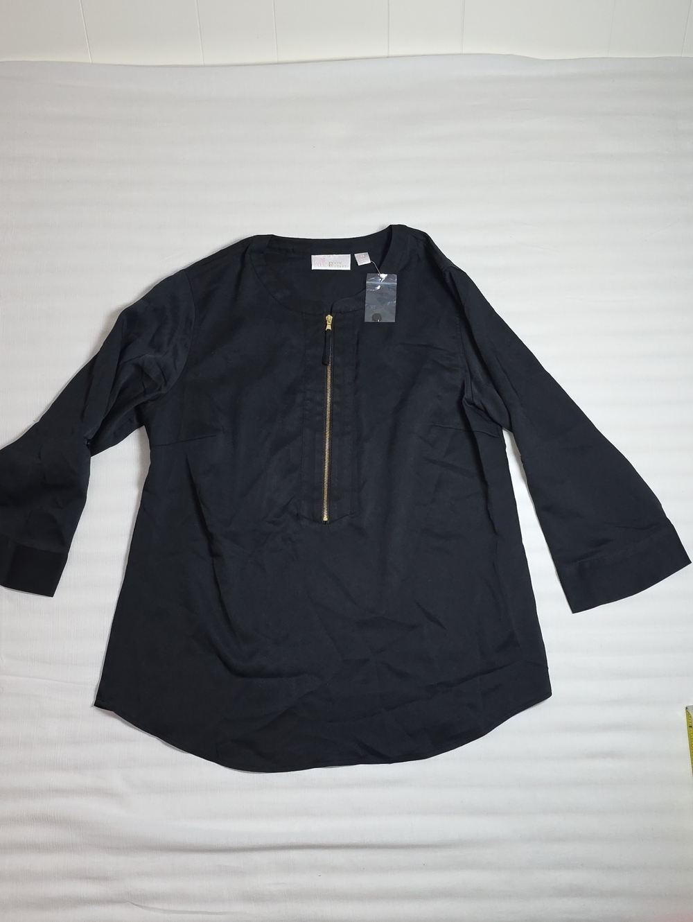 0805 Belle by Kim Gravel Black Blouse with Gold Zipper Detail; XS